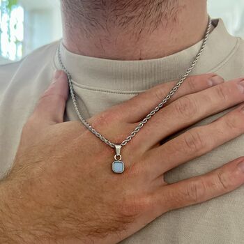 Gold Mini Blue Lace Agate Gemstone Pendant Necklace For Men, 8 of 12