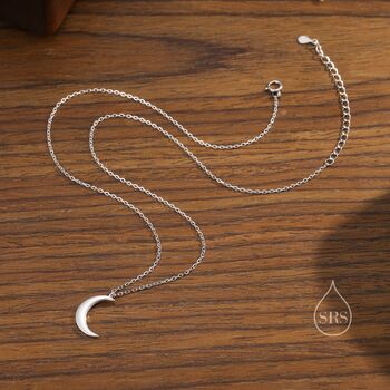 Sterling Silver Crescent Moon Pendant Necklace In Sterling Silver, 3 of 11