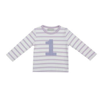 Parma Violet + White Breton Striped Number/Age T Shirt, 2 of 6