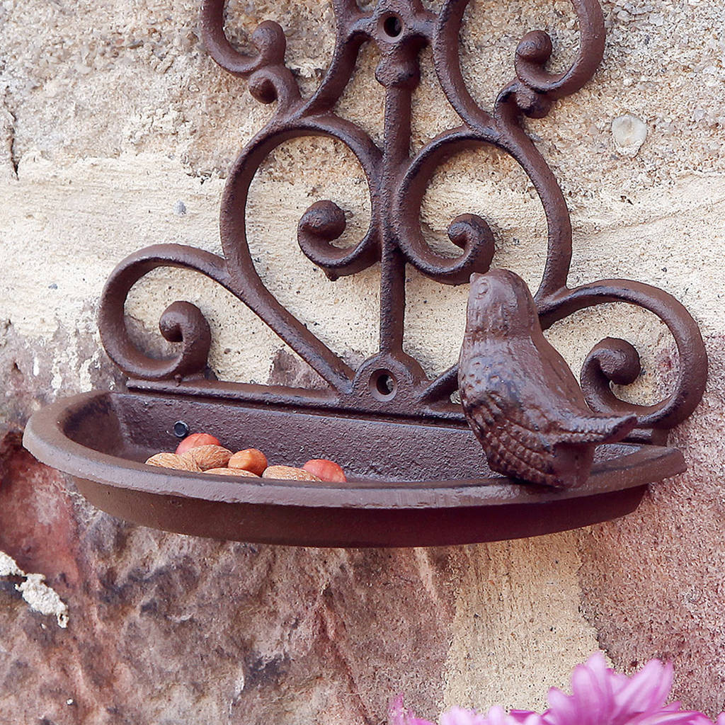 Perched Bird Iron Wall Mounted Bird Feeder By Dibor
