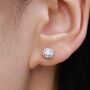 Sterling Silver Opal Cz Oval Halo Stud Earrings, thumbnail 1 of 11