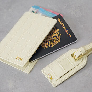 Personalised Leather Passport Cover And Luggage Tag Set, 2 of 11