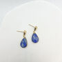 Royal Blue Dainty Teardrop Stud Gold Earrings, thumbnail 5 of 9