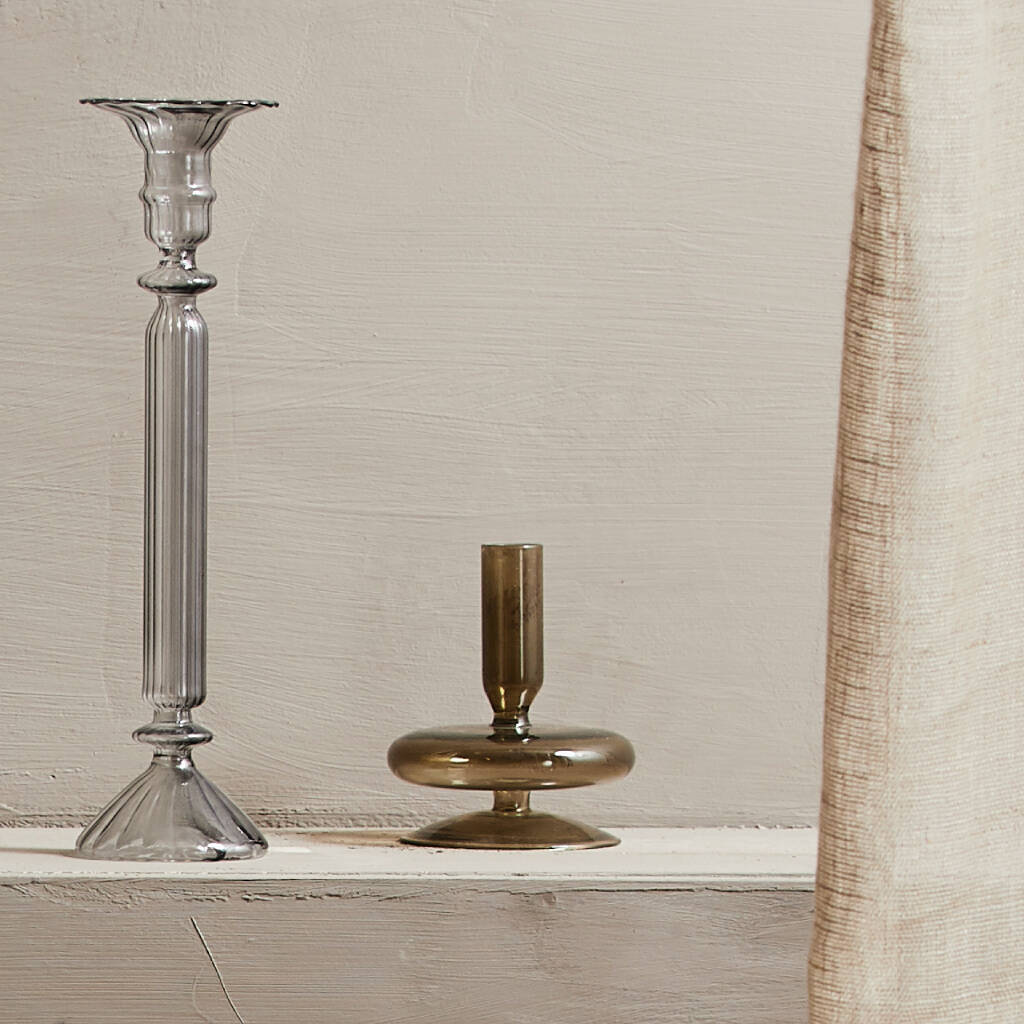 Short Smokey Brown Glass Candleholder By Posh Totty Designs Interiors