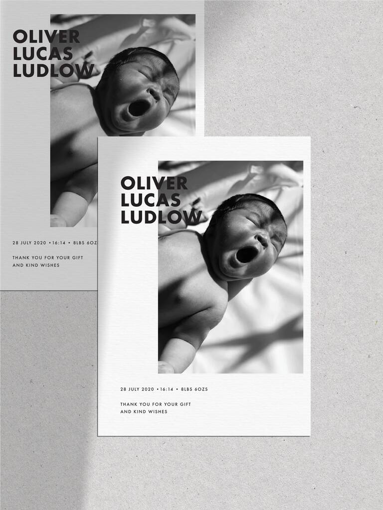 Image of 20 Side Photo Birth Announcement Thank You Cards