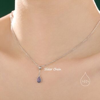 Delicate Purple Opal Droplet Lariat Pendant Necklace, 8 of 12