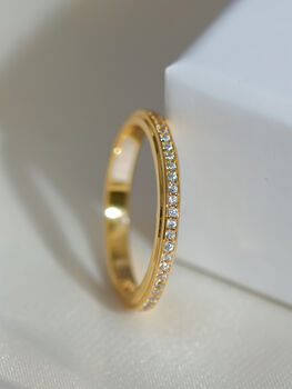 Women's Silver Eternity Ring, Dainty Stacking Band With Sparkling Cz Stones, 4 of 4