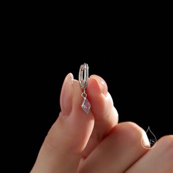 Very Tiny Rhombus Tourmaline Pink Cz Huggie Hoop In Sterling Silver, 6 of 12