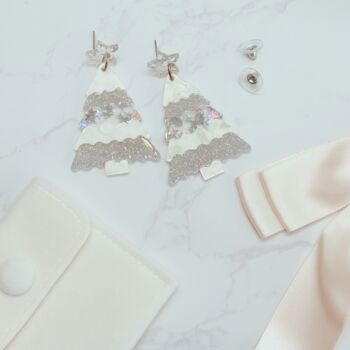 Glitter Christmas Tree Earrings – Festive Jewellery In Velvet Pouch Limited Edition Choice Of Two Colours, 5 of 9