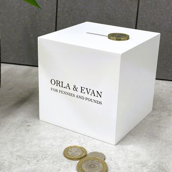 Personalised White Wooden Money Box For Kids, 2 of 6