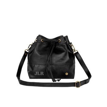 Personalised Black Leather Bucket Bag Handbag, 2 of 9
