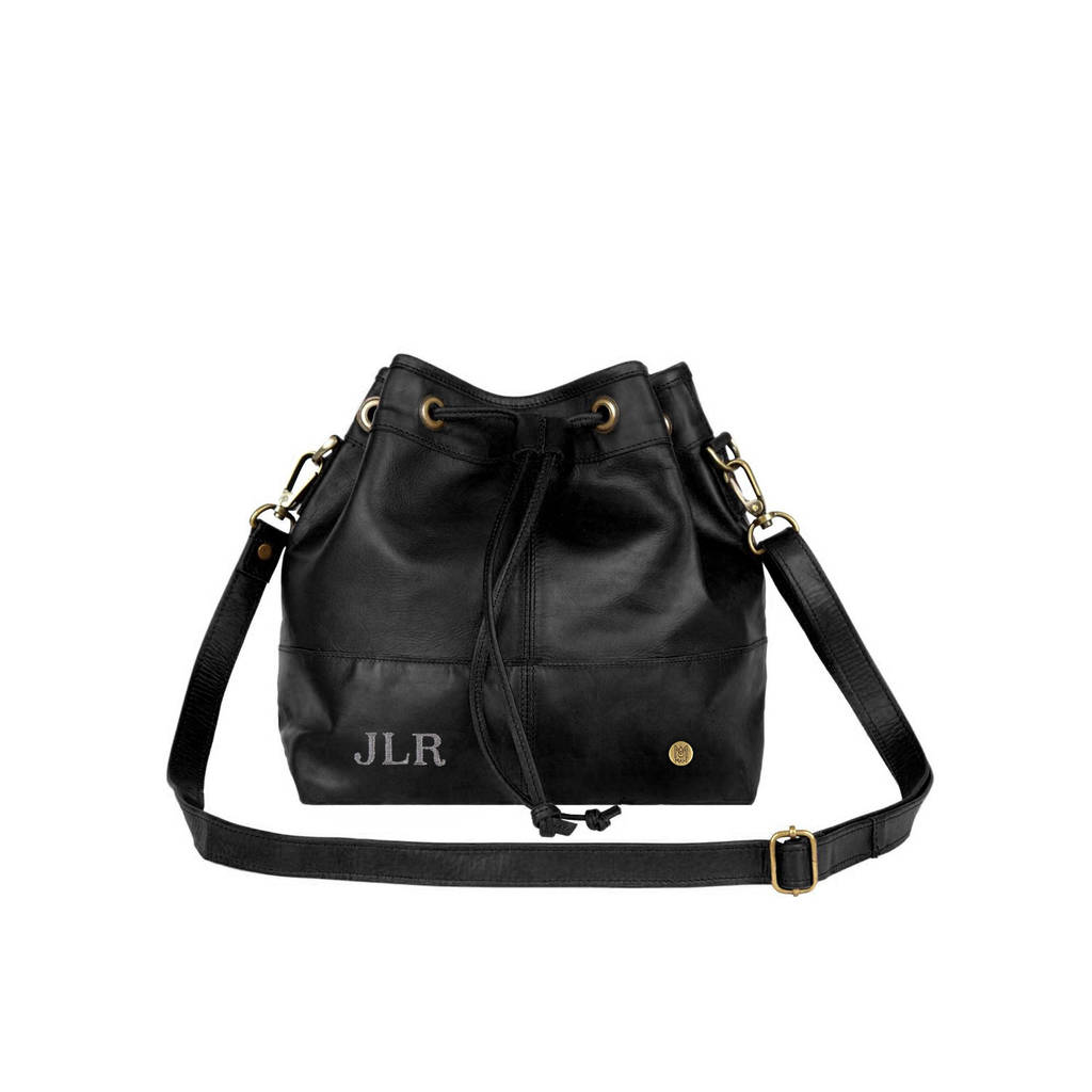 Personalised Black Leather Bucket Bag Handbag By MAHI Leather ...