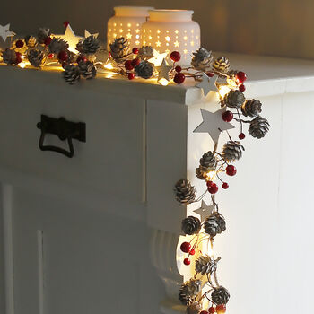 Stars And Red Berries Pinecone LED Garland, 2 of 5