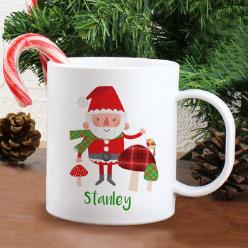 Personalised Christmas Toadstool Santa Plastic Mug, 3 of 4