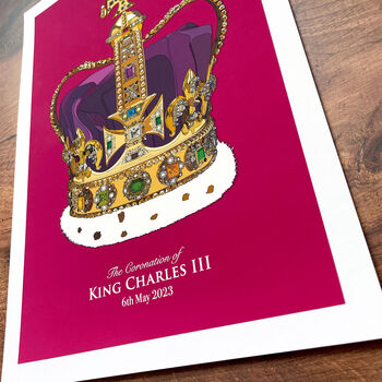 King Charles Coronation Crown Magenta Art Print, 8 of 8