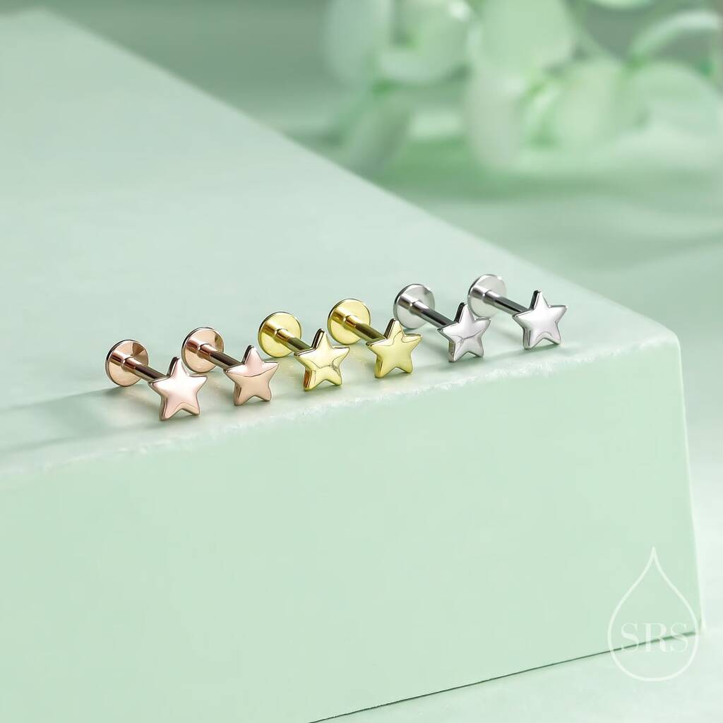 Tiny Star Internally Threaded Flat Back Earrings In Sterling Silver, 1 of 11