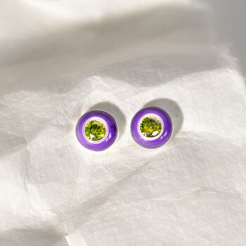 Sterling Silver Purple Enamel Cz Stud Earrings, 3 of 7