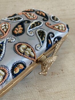 Blue Rectangular Gold Bird Clasp Clutch Bag, 8 of 12