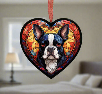 Boston Terrier Stained Glass Effect Heart Suncatcher, 5 of 6