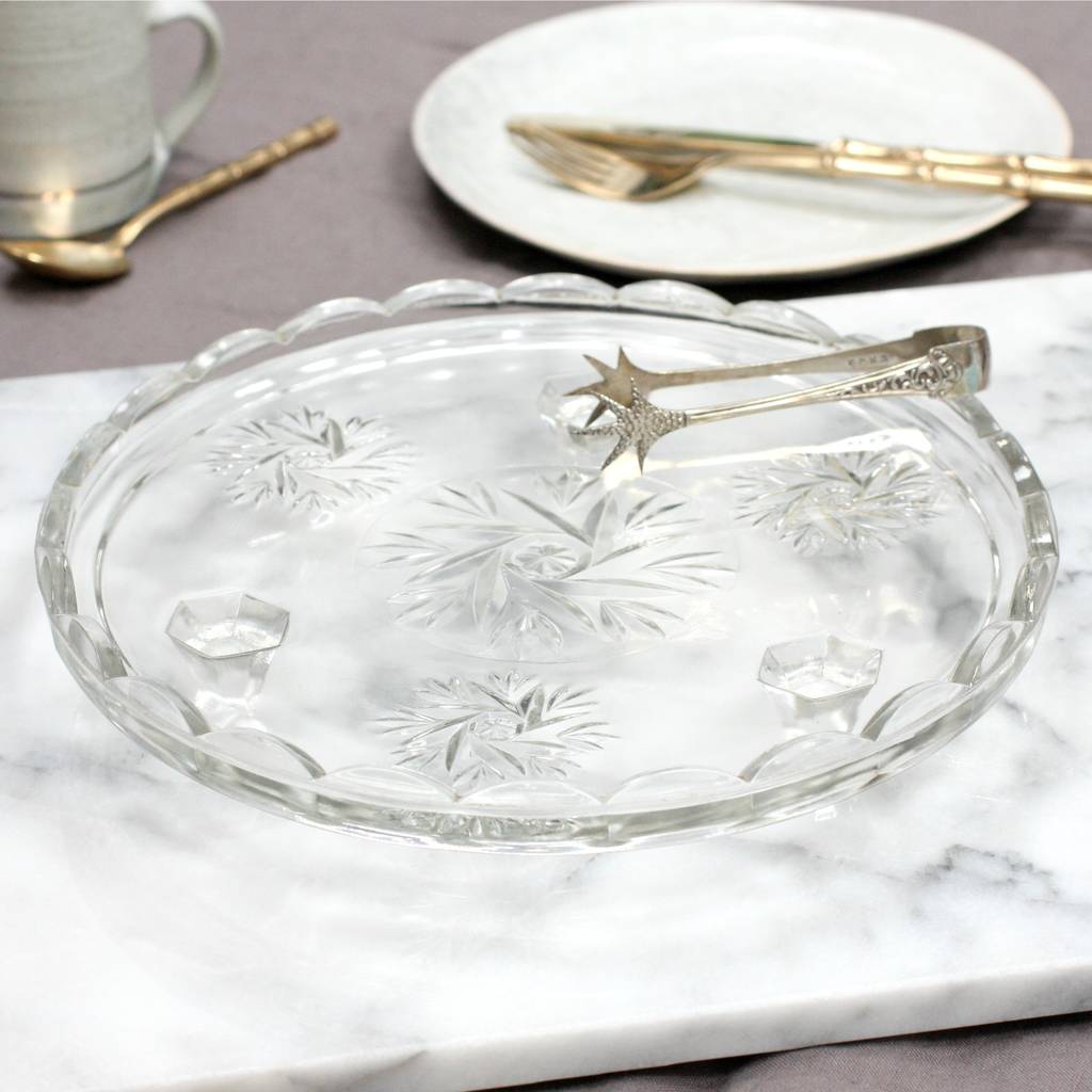 Vintage Pressed Glass Cake Plate, 1 of 2