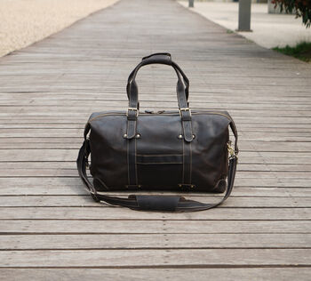 Genuine Leather Weekend Bag With Leather Straps Detail, 11 of 11