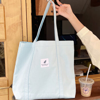 Light Blue Large Canvas Shopping Tote Bag, 2 of 5