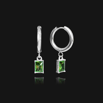 Emerald Pendant Hoop Earring 18k Silver Plated, 2 of 3