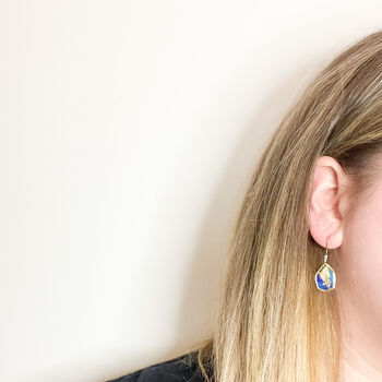 Blue Ink And Gold Foil Dainty Drop Earrings, 5 of 8