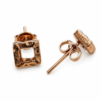 Battered Square Sterling Silver Stud Earrings, 5 of 6