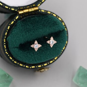 Extra Tiny Dotted Cluster And Cz Stud Earrings, 8 of 12