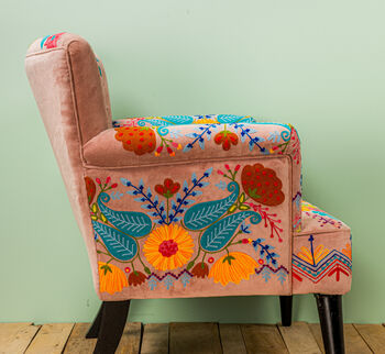 Soft Pink Embroidered Bloomberg Velvet Armchair, 7 of 7