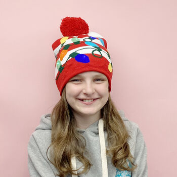 Christmas Light Up Pom Pom Beanie Hat, 3 of 4