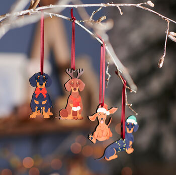 Set Of Four Dachshund Dog Christmas Tree Decorations, 2 of 3