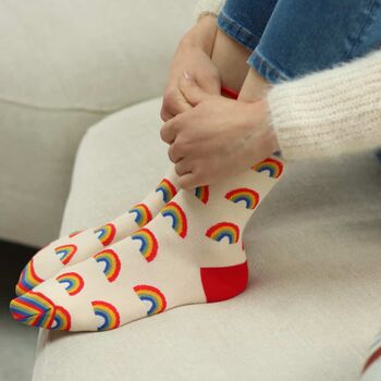 Women's Bamboo Socks Cream Red Rainbow, 2 of 2