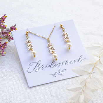 Pearl Leaf Chain Bridesmaids Jewellery Gift Set, 4 of 9