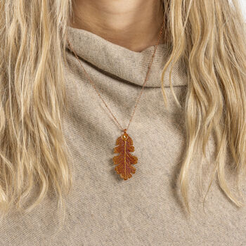 Small Lacey Oak Real Leaf Necklace, 2 of 12