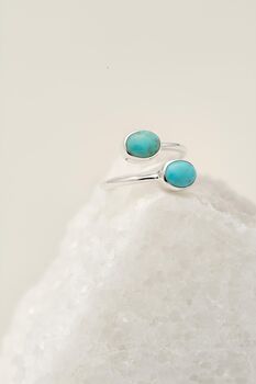 Open Adjustable Sterling Silver Turquoise Ring – Double Oval Gemstones, 5 of 5