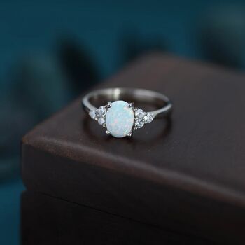 Delicate Oval Opal Ring In Sterling Silver, 4 of 12