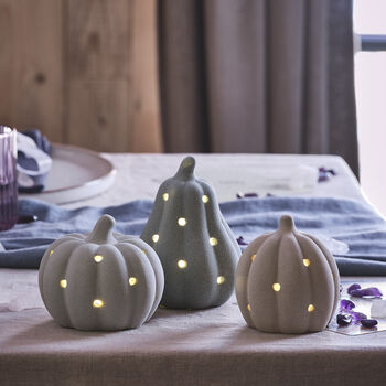 Set Of Three Neutral Stone Light Up LED Pumpkins, 4 of 7