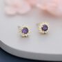 Sterling Silver Amethyst Purple Cz Halo Stud Earrings, thumbnail 2 of 12