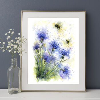 Cornflower And The Bee's Watercolour Print, 2 of 8