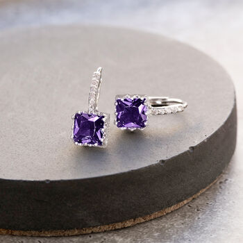 Purple Square Crystal Huggie Hoop Earrings, 3 of 3