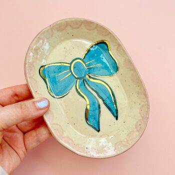 Ceramic Blue Bow With Gold Detail Trinket Dish, 5 of 6