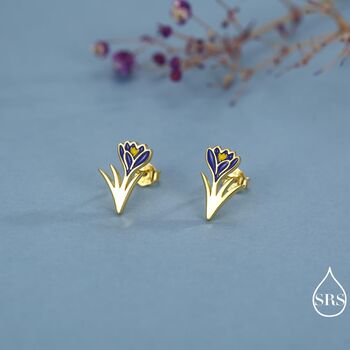 Blue Crocus Flower Stud Earrings In Sterling Silver, 5 of 12