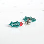 Laser Cut Green Glitter Christmas Holly Earrings Studs, thumbnail 2 of 3