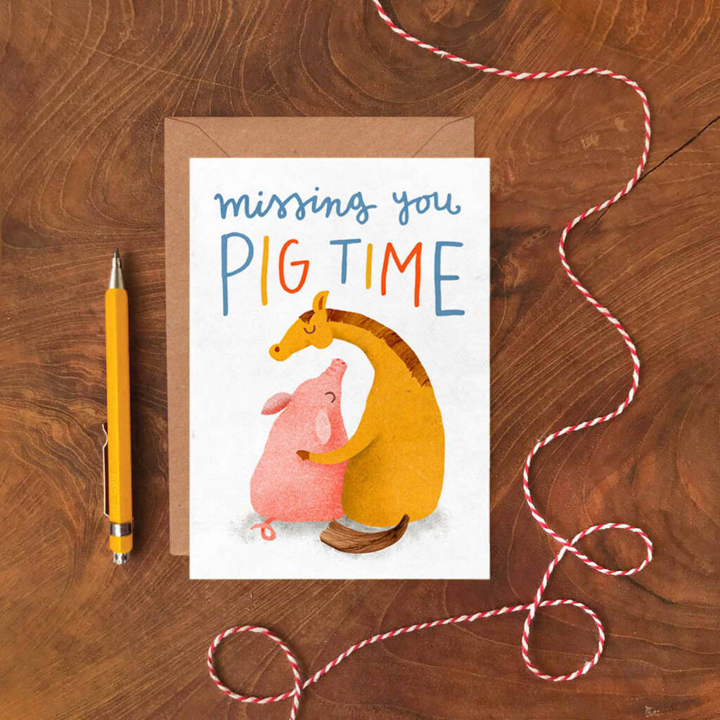 'Missing You Pig Time' Greetings Card, 1 of 2
