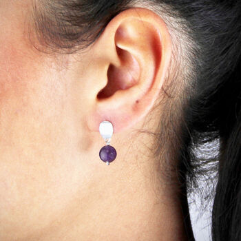 Brushed Sterling Silver And Amethyst Stud Earrings, 4 of 9