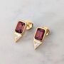 Garnet Geometric Stud Earrings, Gold Plated, thumbnail 4 of 6