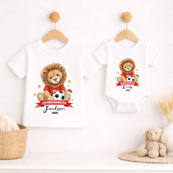 Personalised Lion First World Cup Baby Outfit, 5 of 9