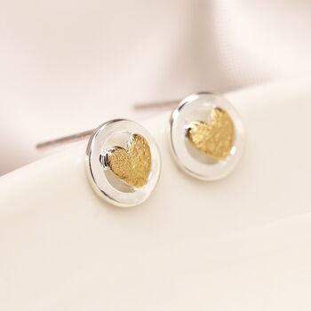 Sterling Silver Halo Stud Earrings With Golden Hearts, 4 of 7